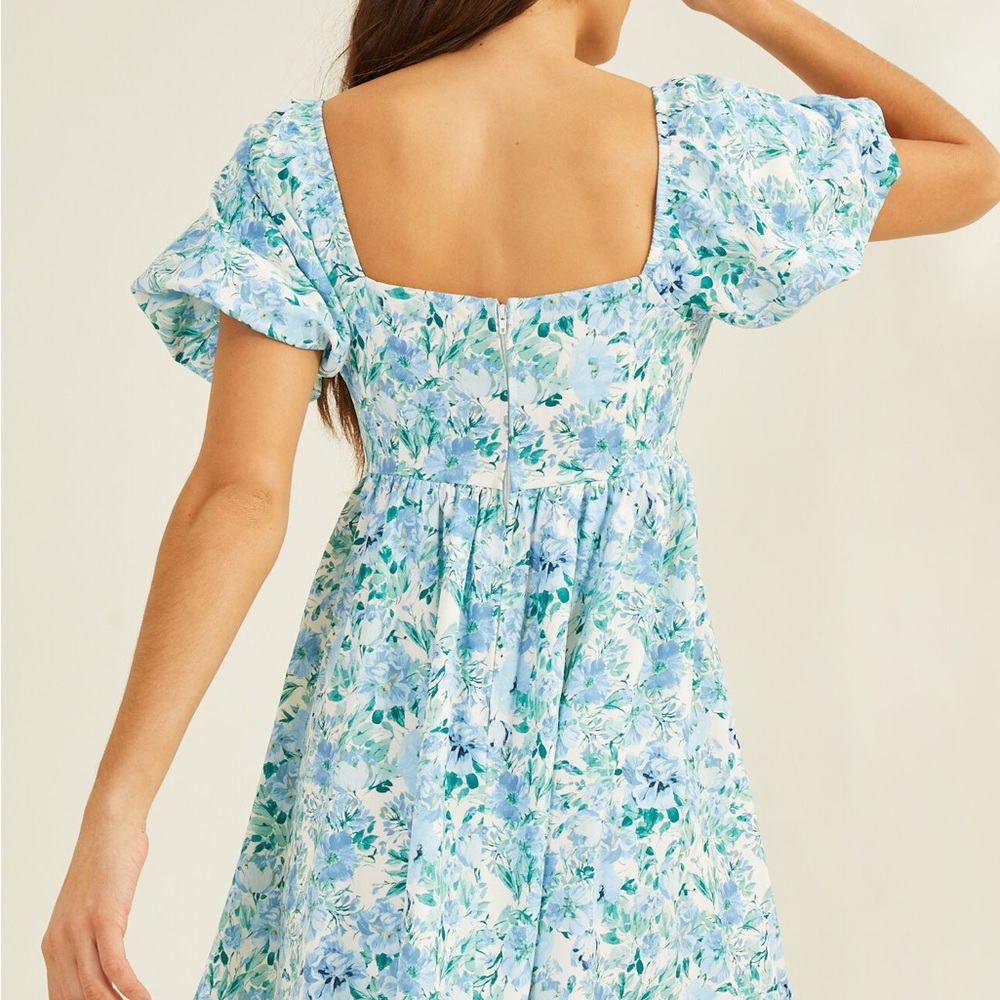 Altar'd State Bristol puff sleeve mini dress in blue floral print